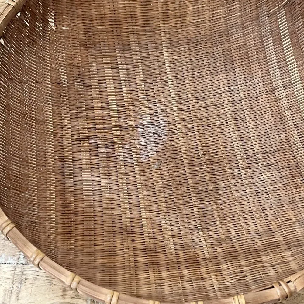Vintage Hand Woven Sieve Woven Split Bamboo Winnowing Round Basket Tray 14